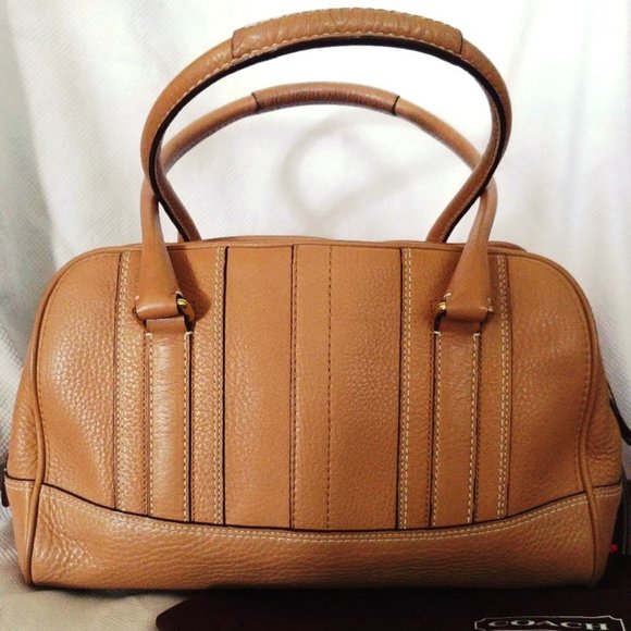 Coach Hamptons Pebbled Leather Satchel in Sand w/Brass Hardware EUC - Picture 8 of 10